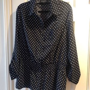 Elementz Large Black & White Polka Dot Blouse Button-Up Elastic Waist Roll Tabs